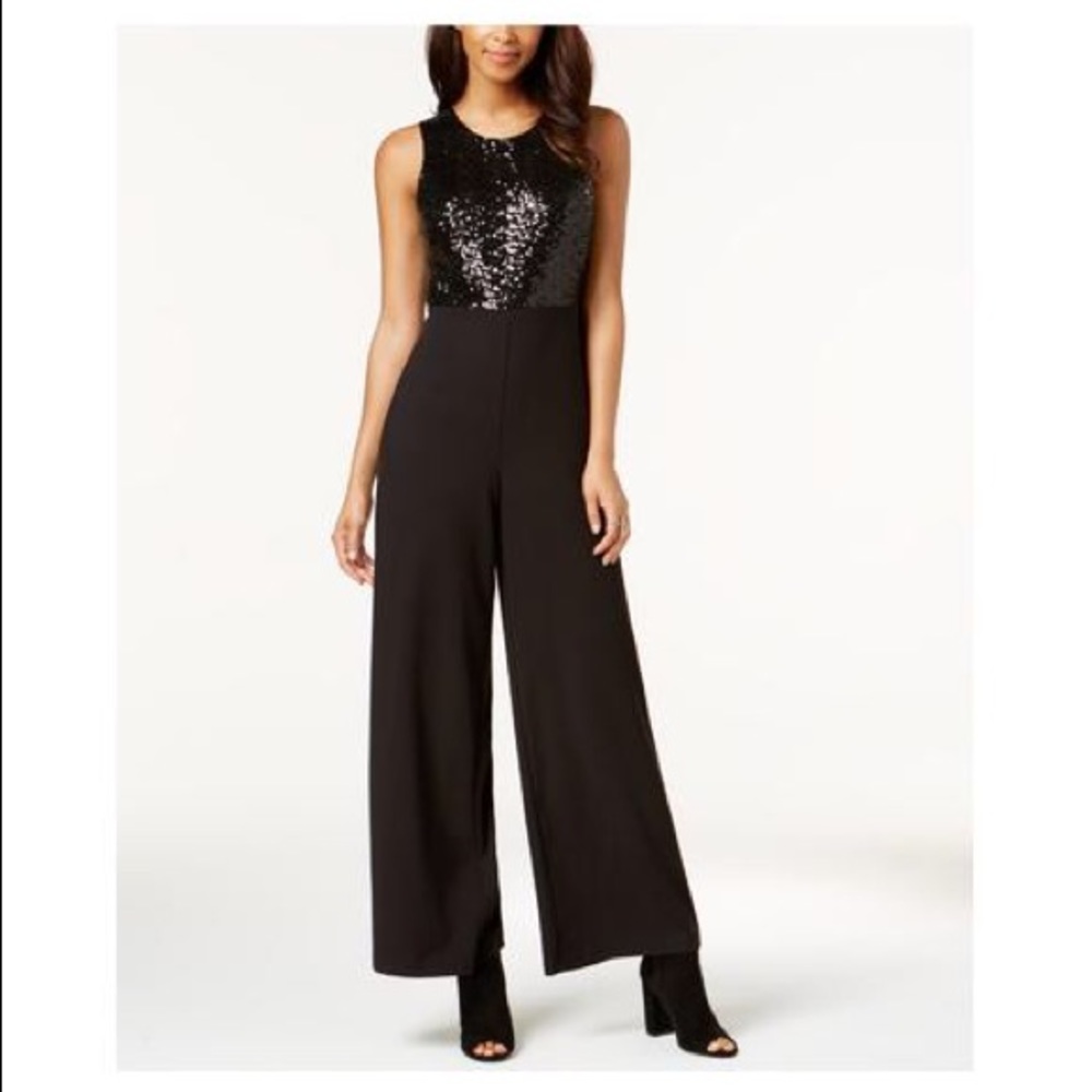 Black Sequined Sleeveless Scoop Neck Jumpsuit